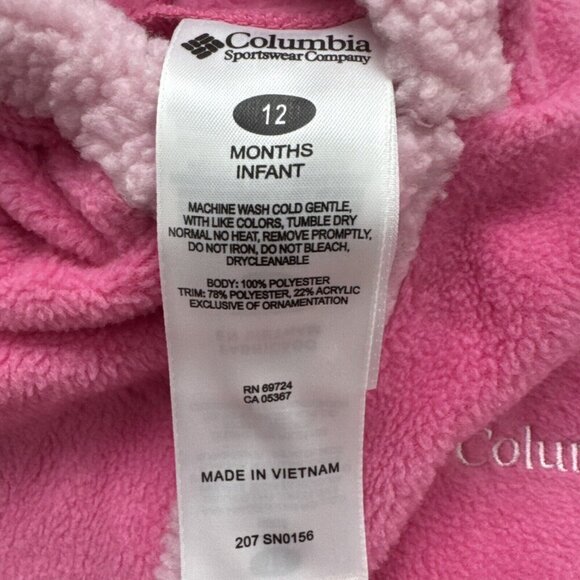 Columbia Pink Western Barlow Bunting Zip Hood Coverall Baby Girls 12M - Picture 5 of 6